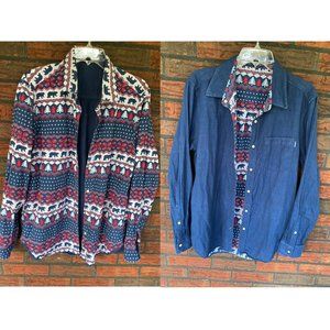 Chubbies Flip It Reverse Shirt Medium Long Sleeve Christmas Trees Bears Red Blue